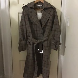 light weight plaid trench with belt